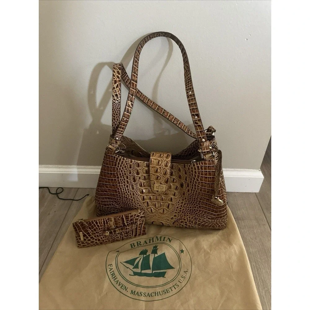Brahmin Madelyn Toasted Almond Hobo‎ Shoulder Bag W/credit Card Wallet